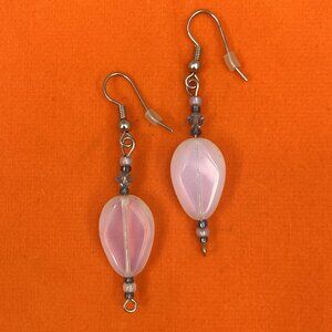 Blue and Opal Glass Bead Vintage Style Dangle Earrings